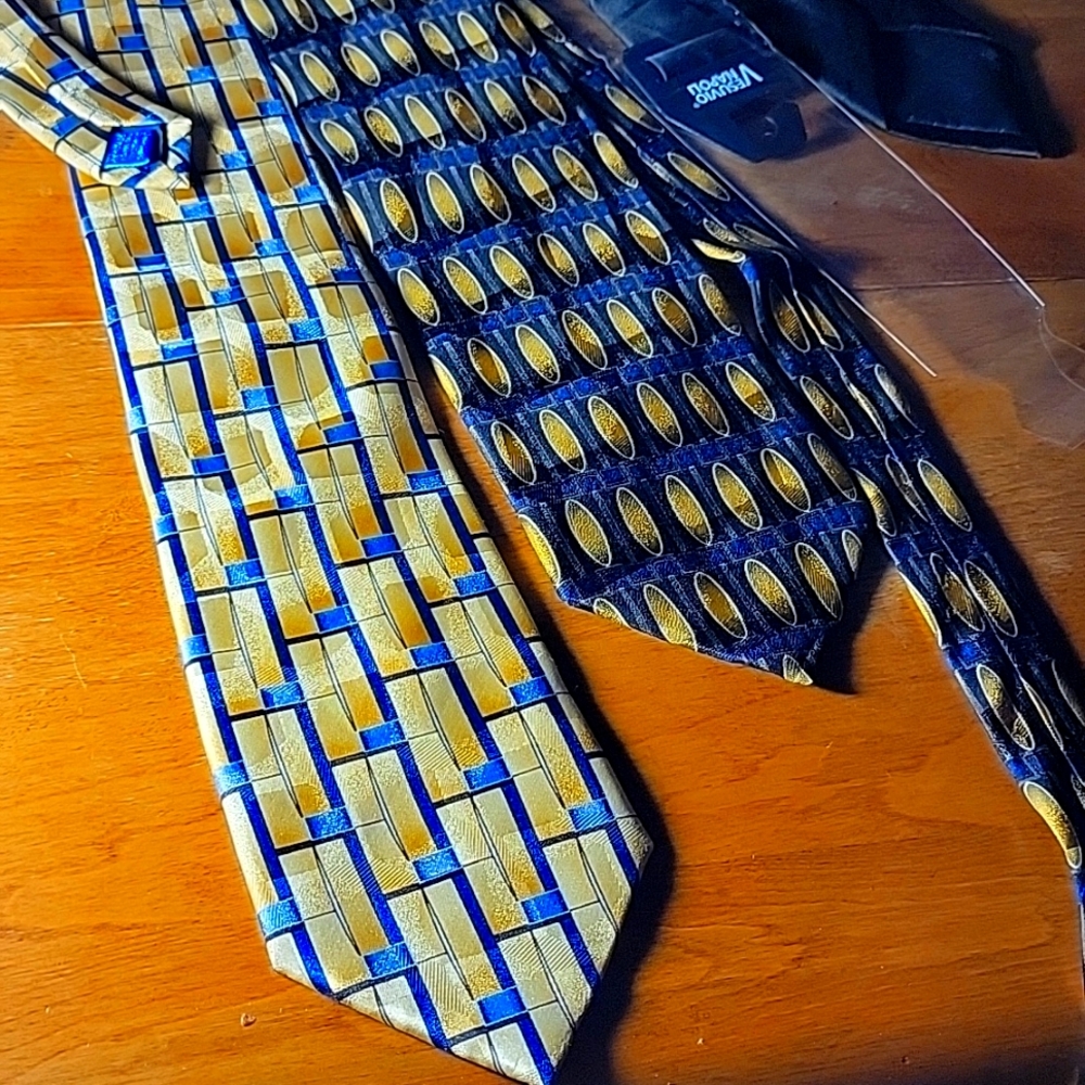 silk ties bold thick 80s gold navy blue